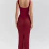Robina wijnrode stretch mesh maxi-jurk