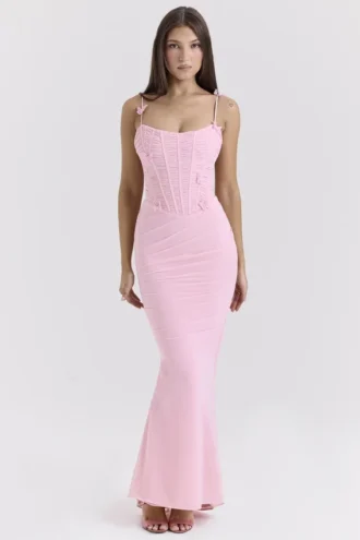 Romola Roze Stretch Mesh Vlinder Maxi-jurk