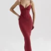 Romy Wine Mesh Bodycon Maxi-jurk