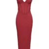 Romy Wine Mesh Bodycon Maxi-jurk