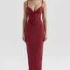 Romy Wine Mesh Bodycon Maxi-jurk