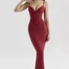 Romy Wine Mesh Bodycon Maxi-jurk