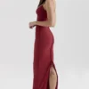 Romy Wine Mesh Bodycon Maxi-jurk