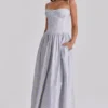 Rona Blauwe Maxi-jurk met kanten vetersluiting en wilde bloemenprint
