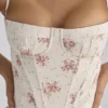 Rona ivoorkleurige katoenen maxi-jurk met vintage rozenprint