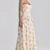 Rona ivoorkleurige katoenen maxi-jurk met vintage rozenprint