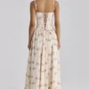 Rona ivoorkleurige katoenen maxi-jurk met vintage rozenprint