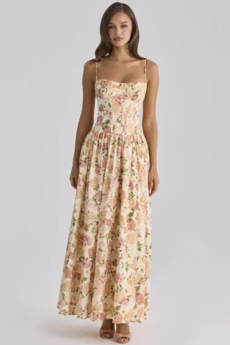Rona Maxi-jurk van katoen met Warm Rose-print