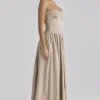 Rona Taupe katoenen korsetten-jurk maxi-jurk