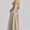 Rona Taupe katoenen korsetten-jurk maxi-jurk