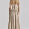 Rona Taupe katoenen korsetten-jurk maxi-jurk