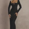 Rosa zwarte maxi-jurk met kristallen versiering