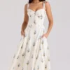 Rosalee Crème Midi-jurk met bloemenprint en korset