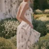 Rosalee Crème Midi-jurk met bloemenprint en korset