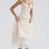 Rosalee ivoorkleurige katoenen bustier-Zomerjurk met weideprint