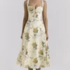 Rosalee Lemon Vintage Midi-jurk van katoen met lintprint