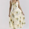 Rosalee Lemon Vintage Midi-jurk van katoen met lintprint
