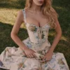 Rosalee Lemon Vintage Midi-jurk van katoen met lintprint