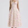 Rosalee roze katoenen bustier-Zomerjurk met weideprint
