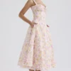 Rosalee roze katoenen bustier-Zomerjurk met weideprint