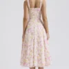 Rosalee roze katoenen bustier-Zomerjurk met weideprint