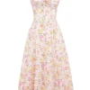 Rosalee roze katoenen bustier-Zomerjurk met weideprint