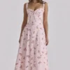 Rosalee Vintage roze midi-jurk met bloemenprint