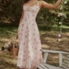 Rosalee Vintage roze midi-jurk met bloemenprint