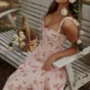 Rosalee Vintage roze midi-jurk met bloemenprint
