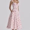 Rosalee Vintage roze midi-jurk met bloemenprint