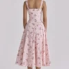 Rosalee Vintage roze midi-jurk met bloemenprint