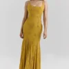 Rosalia gouden maxi-jurk met handgeborduurde versieringen