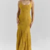 Rosalia gouden maxi-jurk met handgeborduurde versieringen