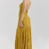 Rosalia gouden maxi-jurk met handgeborduurde versieringen