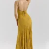 Rosalia gouden maxi-jurk met handgeborduurde versieringen