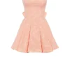 Rosalinda perzikkleurige jacquard mini-jurk met strikken