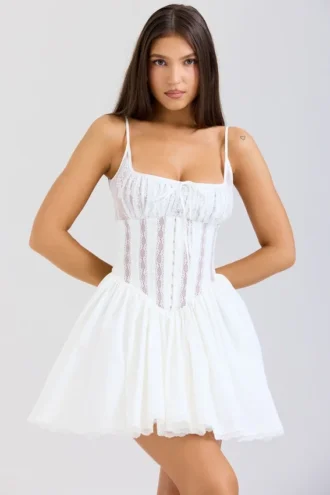 Rosaria witte katoenen mini-korsetjurk
