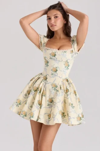 Rosie mini-jurk van katoen met citroen- en rozenprint