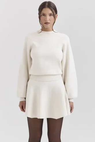 Rosina crèmekleurige mini-rok met volant van wol en kasjmier