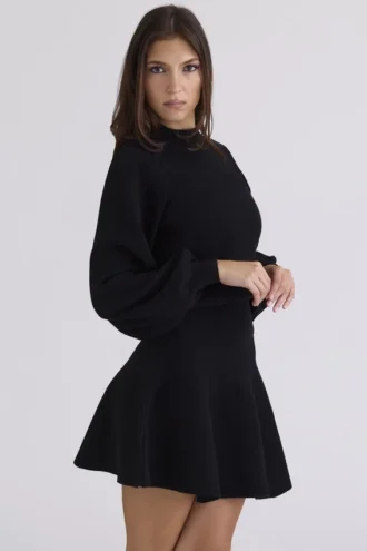Rosina Zwarte mini-rok van wol en kasjmier
