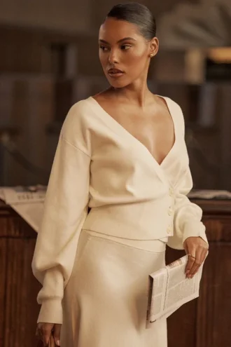 Rowan ivoorkleurig wollen vest met ballonmouwen
