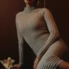 Rowena grijze velours doorschijnende gestreepte Body’s