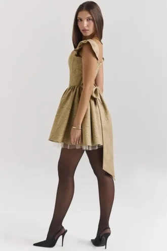 Saasha gouden jacquard mini-jurk