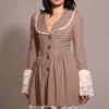 Sabelbruine mini-jurk met puppytooth-ruit