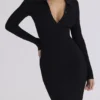 Sabra zwarte midi-jurk met lange mouwen