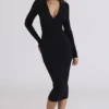 Sabra zwarte midi-jurk met lange mouwen