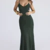 Sacha bosgroene maxi-jurk met panelen van georgette