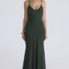 Sacha bosgroene maxi-jurk met panelen van georgette