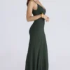 Sacha bosgroene maxi-jurk met panelen van georgette