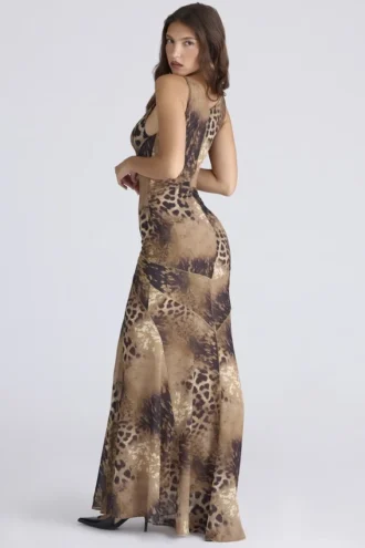 Sacha Maxi-jurk met panelen van georgette met luipaardprint – Limited Edition